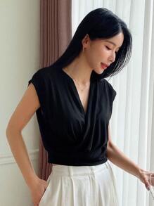 DAZY Solid Surplice Front Tee - Black - View 5