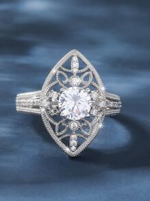 Cubic Zirconia Decor Ring - Silver - View 1