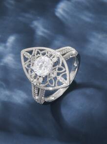 Cubic Zirconia Decor Ring - Silver - View 2