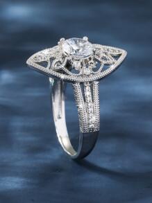 Cubic Zirconia Decor Ring - Silver - View 3