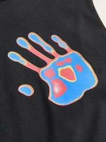 Flirla 大碼手掌圖案側抽繩背心上衣 - 黑色 - 查看 3