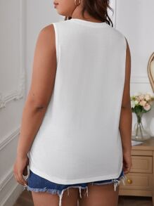 SHEIN Essnce Áo hai dây Plus Size màu trơn Giải trí - trắng - Xem 2