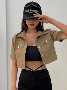 DAZY 翻蓋細節短夾克 - 棕色 - 查看 5