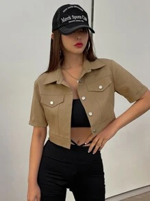 DAZY 翻蓋細節短夾克 - 棕色 - 查看 4