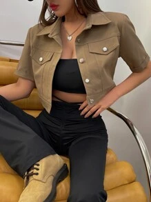 DAZY 翻蓋細節短夾克 - 棕色 - 查看 7