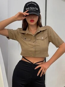 DAZY 翻蓋細節短夾克 - 棕色 - 查看 8