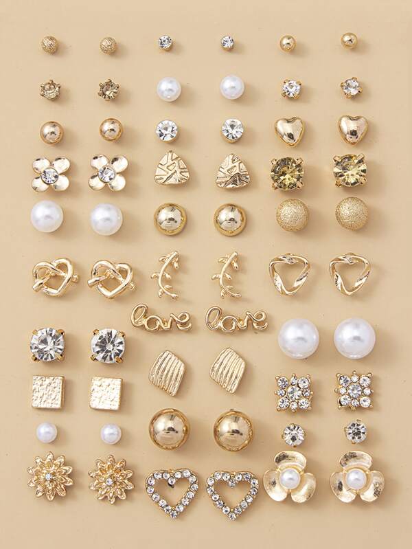 30pairs Rhinestone Decor Stud Earrings
