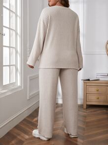 SHEIN Essnce Plus Drop Shoulder Tee & Trousers - Apricot - View 2