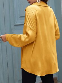 SHEIN LUNE Solid Button Front Pocket Patched Shirt - Yellow - View 2