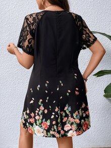 EMERY ROSE Vestido con estampado floral con encaje en contraste de manga raglán - Multicolor - Ver 2