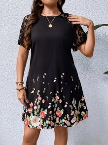 EMERY ROSE Vestido con estampado floral con encaje en contraste de manga raglán - Multicolor - Ver 3