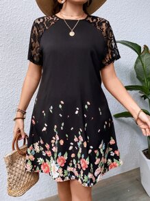 EMERY ROSE Vestido con estampado floral con encaje en contraste de manga raglán - Multicolor - Ver 4