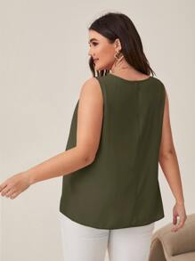 SHEIN Clasi Plus V Neck Sleeveless Blouse - Army Green - View 2