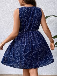 SHEIN VCAY Plus Polka Dot Ruffle Trim Dress - Blue and White - View 2