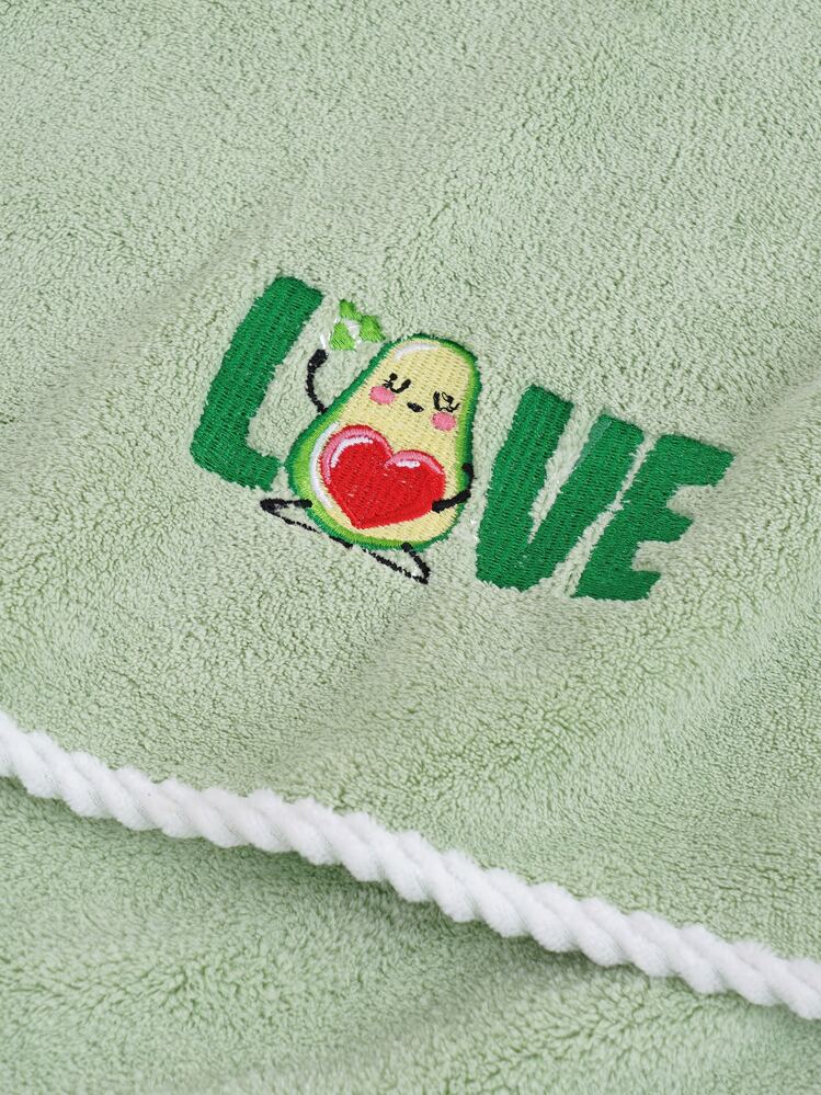 1pc Coral Velvet Solid Color Couple Embroidery Love Soft And Absorbent 1 Bath Towel Or 1 Hand Towel - Green - View 5