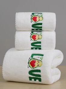 1pc Solid Color Coral Fleece Couples Embroidery Love Soft Absorbent Bath Towel/Hand Towel - White - View 1