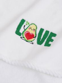 1pc Solid Color Coral Fleece Couples Embroidery Love Soft Absorbent Bath Towel/Hand Towel - White - View 4
