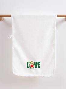 1pc Solid Color Coral Fleece Couples Embroidery Love Soft Absorbent Bath Towel/Hand Towel - White - View 5