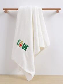 1pc Solid Color Coral Fleece Couples Embroidery Love Soft Absorbent Bath Towel/Hand Towel - White - View 6