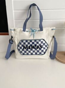 Men Plaid Pattern Tote Bag Beach Bag Shopping Bag Reusable Bag Duffle Bag for Travel and Work - Beige - View 1