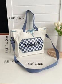 Men Plaid Pattern Tote Bag Beach Bag Shopping Bag Reusable Bag Duffle Bag for Travel and Work - Beige - View 5