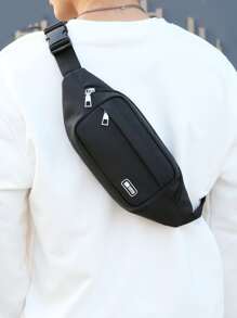 Men Letter Patch Decor Waist Bag Chest Bag - Black - View 1