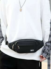 Men Letter Patch Decor Waist Bag Chest Bag - Black - View 2