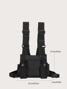 Chain Strap Solid Color Pocket Crossbody Chest Bag - Black - View 3