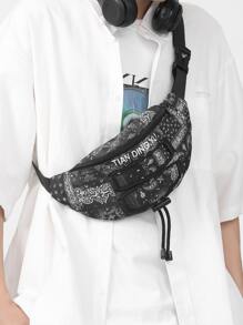 Men Letter Print Waist Bag - Black - View 1