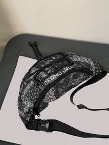 Men Letter Print Waist Bag - Black - View 6