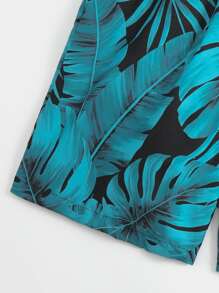 Manfinity Men Tropical Print Drawstring Waist Swim Trunks