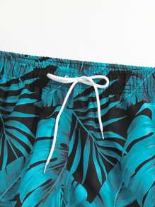 Manfinity Men Tropical Print Drawstring Waist Swim Trunks