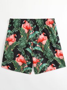Manfinity Men Flamingo & Tropical Print Swim Trunks - Multicolor - View 2