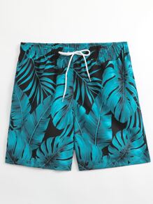 Manfinity Men Tropical Print Drawstring Waist Swim Trunks