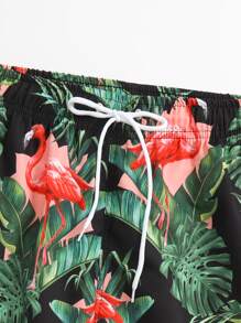 Manfinity Men Flamingo & Tropical Print Swim Trunks - Multicolor - View 4