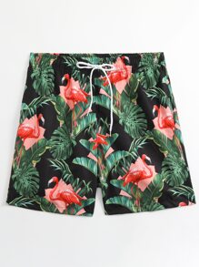 Manfinity Men Flamingo & Tropical Print Swim Trunks - Multicolor - View 5