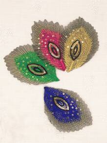 4pcs Peacock Feather Shaped Embroidery Patch With Adhesive Backing, Hot Melt Glue Clothing Accessory For DIY Crafts - Multicolor - View 11