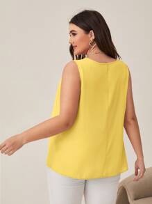 SHEIN Clasi Plus V Neck Sleeveless Blouse - Yellow - View 2