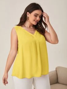 SHEIN Clasi Plus V Neck Sleeveless Blouse - Yellow - View 4