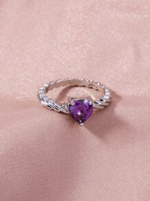 Cubic Zirconia Heart Decor Ring - Silver - View 7