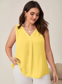 SHEIN Clasi Plus V Neck Sleeveless Blouse - Yellow - View 5