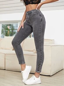 Jeans ajustados con bolsillo oblicuo - Gris Oscuro - Ver 1