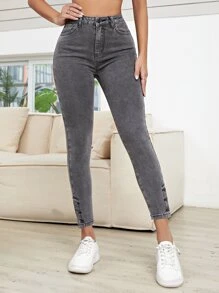 Jeans ajustados con bolsillo oblicuo - Gris Oscuro - Ver 5