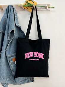 Bolso de compras con estampado de letras para hombre, bolso de playa, bolso de compras, bolso reutilizable, bolso de lona para viajes y trabajo - Negro - Ver 1