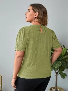 SHEIN Clasi 大碼素色泡泡袖襯衫 - 橄欖綠 - 查看 2