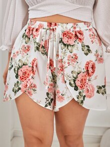 SHEIN VCAY Plus Floral Print Wrap Hem Shorts - Multicolor - View 3