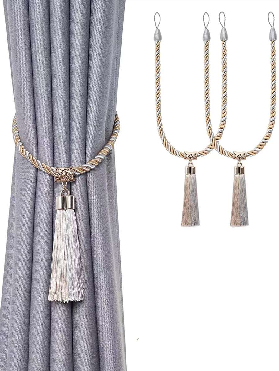 2 chiếc rèm trang trí tua rua - Xám - Xem 1