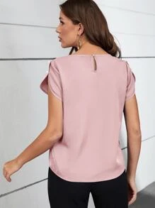 SHEIN Clasi Solid Pleated Detail Top - Baby Pink - View 2