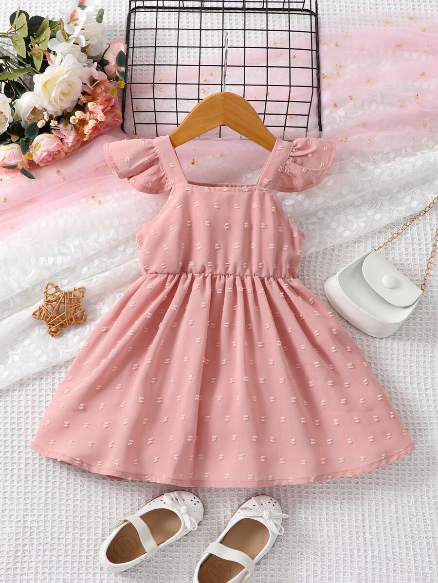 Bebé Vestido de lunares ribete con fruncido - Rosa - Ver 1