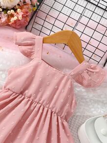 Bebé Vestido de lunares ribete con fruncido - Rosa - Ver 3